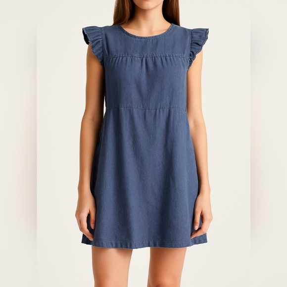 Artisan NY Chambray Denim Mini Dress Women’s Small Ruffle Sleeve Boho Casual Top - Picture 5 of 5
